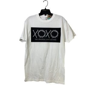 New Upcycled Hand Printed Womens Small White Jesus Easter Love Letters Tee Shirt